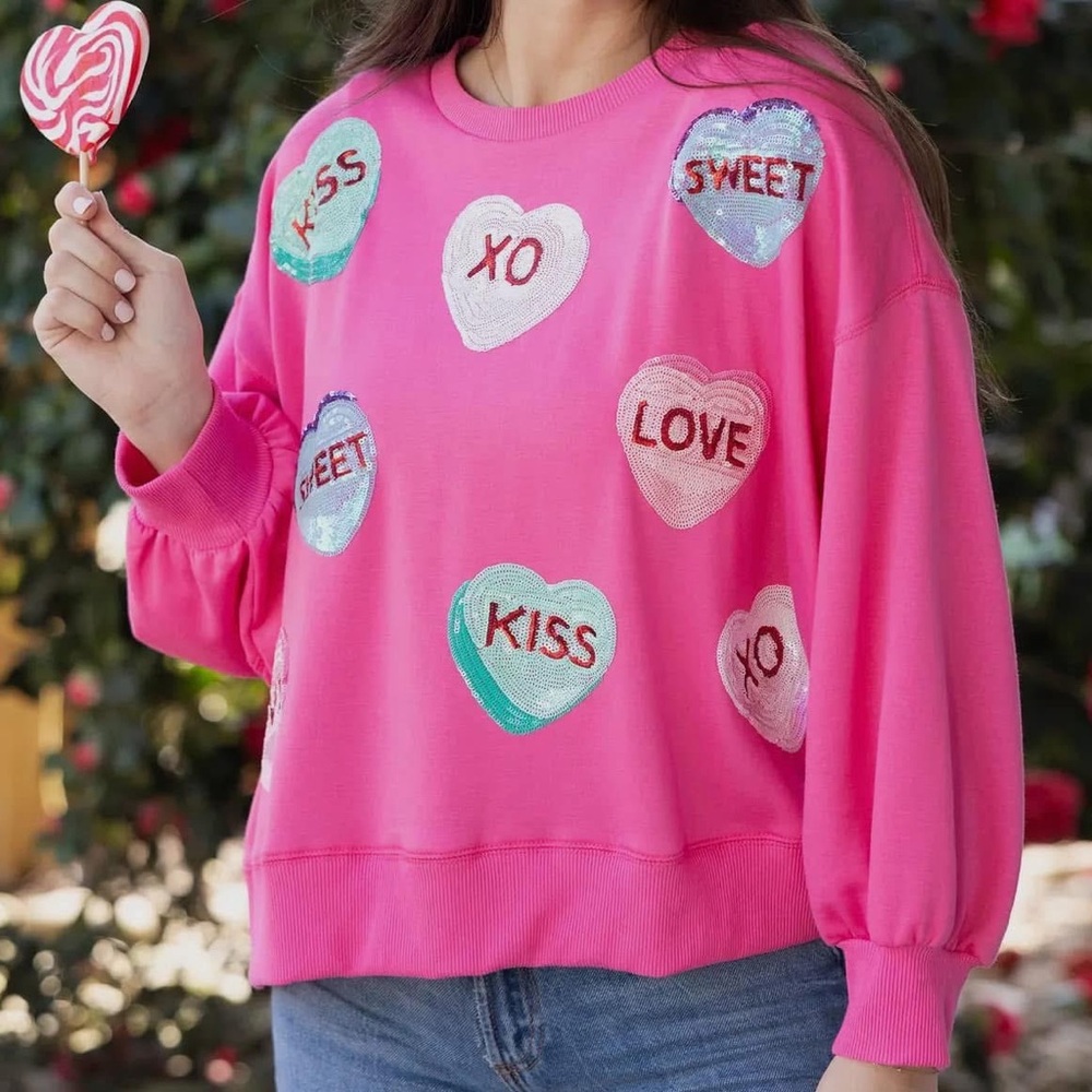 Pink Heart Graphic Sweatshirt